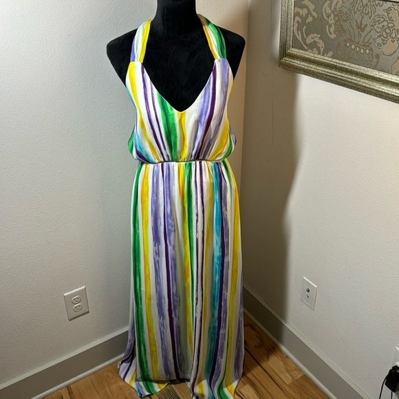 GiLLI multi color striped halter maxi dress Sz M - Picture 2 of 7
